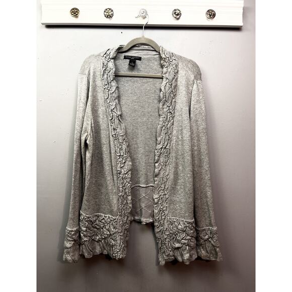 Elena Solano Cardigan Sweater Womens 2X Gray Ruffle Neutral Classic Office - Picture 1 of 6